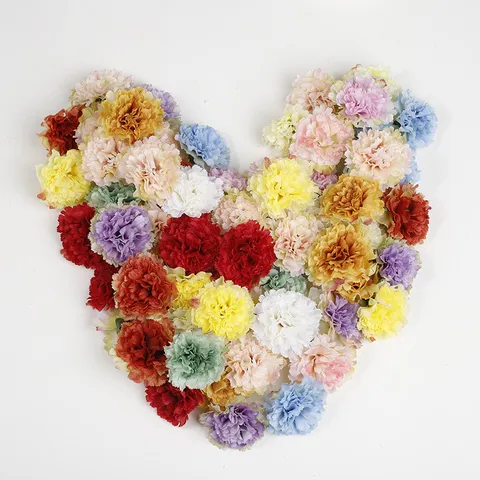 Künstliche Nelken Blumenköpfe Seidenstoff Mehrschichtig DIY Handwerk Hochzeit Blumenkranz Material Heimdekoration Zubehör