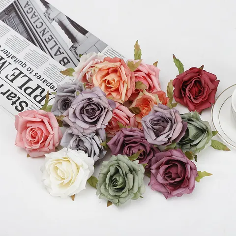 Vintage Künstliche Rosenblüten Köpfe Verbrannter Rand Falsche Blumen Für Hochzeit Party Heim Esstisch Dekor Blumenarrangement DIY Handwerk