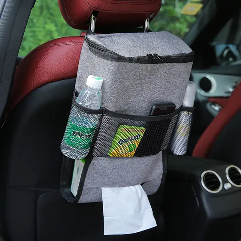 Car Seat Back Organizer Multipurpose Oxford Cloth Auto Storage Bag with Insulated Cooler Pocket and Tissue Holder