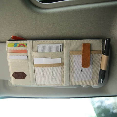 Bolsa de Almacenamiento Multifuncional para Visera Solar de Coche Organizador Soporte de Bolsillo para Vehículo Gafas de Sol Tarjeta Billete Accesorios de Automóvil