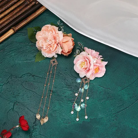Hanfu Simulationsblume Seite Federklammer Quaste Haarzubehör Vintage Blumen Seidenblume Haarnadel Für Damen