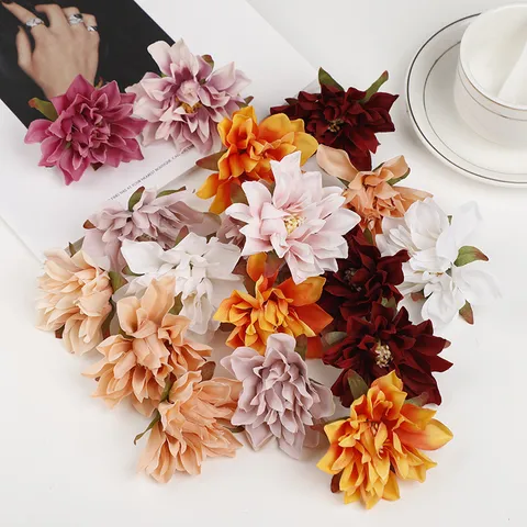 Künstliche Seiden Dahlien Blütenköpfe Mehrfarbige Falsche Blumen Für Zuhause Wohnzimmer Hochzeitsgang Fotografie Requisiten