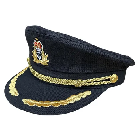 Gorra Militar Plana para Hombre Algodón Marina Almirante Visera Bordado Oro Corona Ancla Gorra Casual Exterior