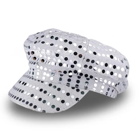 Retro Disco Lentejuela Sombrero Octogonal Boina Gorra Newsboy Brillante Fiesta Rendimiento Disfraz de Halloween Accesorio
