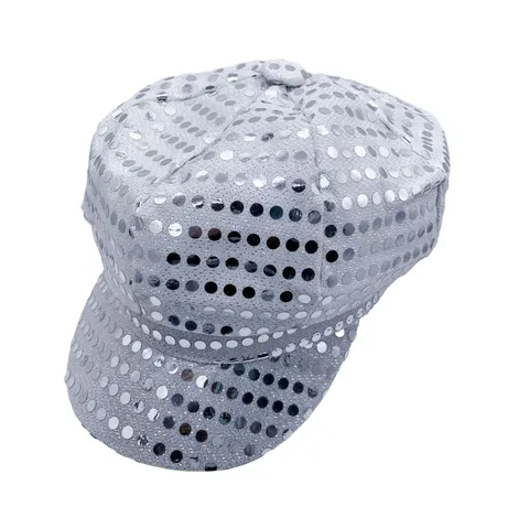 Retro Disco Lentejuela Sombrero Octogonal Boina Gorra Newsboy Brillante Fiesta Rendimiento Disfraz de Halloween Accesorio