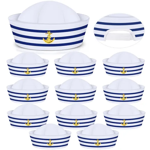Sombrero de Marinero de la Armada para Fiesta de Halloween Disfraz de Cosplay Gorra de Marinero Rayada Azul y Blanca Sombrero de Actuación en Escena