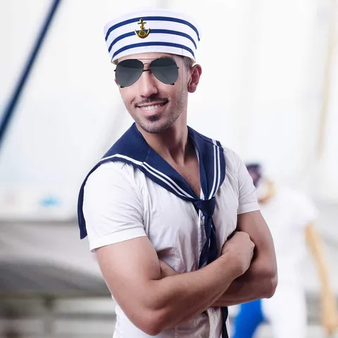 Sombrero de Marinero de la Armada para Fiesta de Halloween Disfraz de Cosplay Gorra de Marinero Rayada Azul y Blanca Sombrero de Actuación en Escena