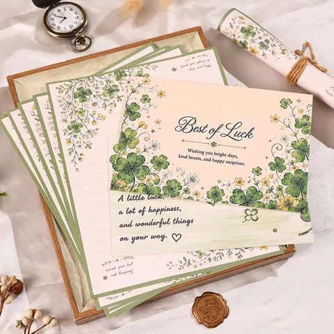 Grün Frisch Briefpapier Und Umschlag Set Botanisch Klee Blumen Schreibpapier Geschenk Für Schüler