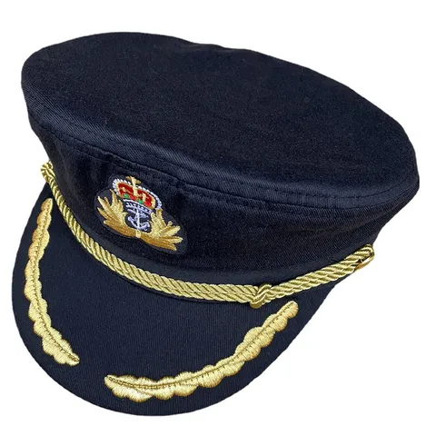 Gorra Militar Plana para Hombre Algodón Marina Almirante Visera Bordado Oro Corona Ancla Gorra Casual Exterior