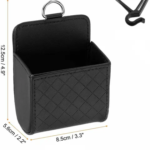Car Air Vent Storage Bag PU Leather Quilted Diamond Pattern Hanging Organizer Pocket For Phone Keys Glasses