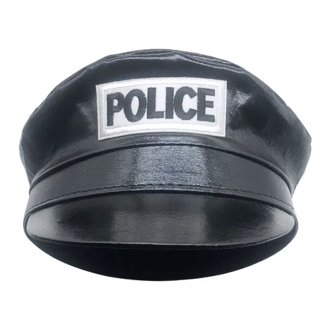 Black PU Leather Police Hat Cosplay Costume Accessories Anime Sailor Officer Cap For Men Women Party Performance