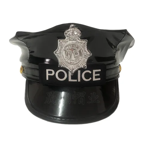 Gorra de Policía de Cuero PU Negro para Adultos Sombrero Octogonal Accesorios de Disfraces Cosplay Sombrero de Oficial de Policía Para Mujer Hombre Fiesta