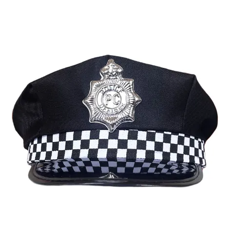 Sombrero de Oficial de Policía Negro Azul Gorra Militar de Parte Superior Plana Con Banda de Damero Sombrero de Fiesta de Disfraces de Cosplay de Halloween Unisex