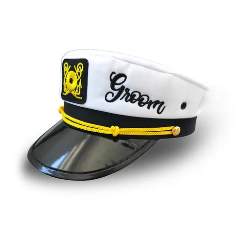 Sombrero de Marinero de Algodón Blanco Bordado Novia Novio Fiesta de Boda Gorra Disfraz de Capitán