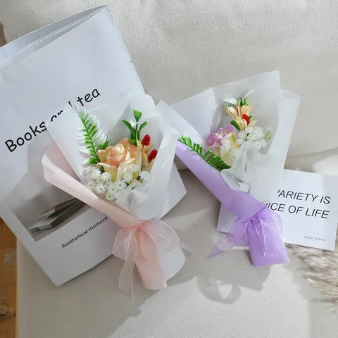 Mini Ramo de Rosas de Jabón Caja de Regalo Flores Artificiales Pequeño Ramo para Mujeres Fiesta de Cumpleaños Decoración del Hogar