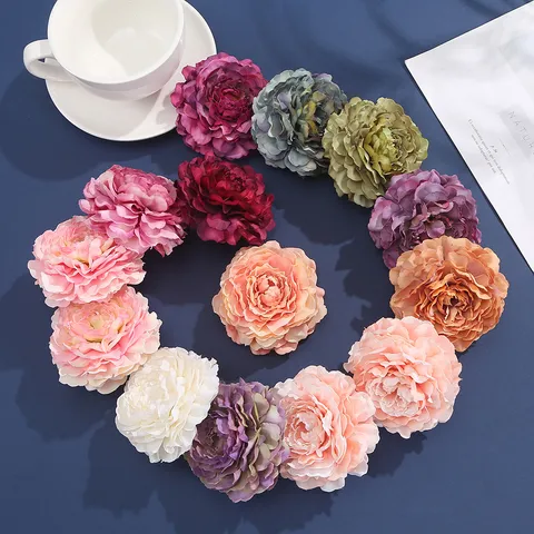 Artificial Peony Flower Heads Satin Chiffon Burned Edge Fabric Flowers For Hair Accessories Apparel Hat Floral DIY Crafts Decoration