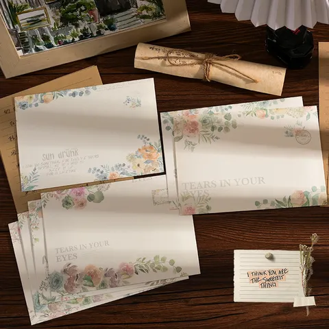Conjunto De Papel De Carta Y Sobres De Papel Kraft Floral Vintage Papel De Escritura Para Tarjetas De Felicitación
