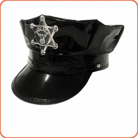 Chapeau de Police en Cuir Synthétique Noir pour Adulte Casquette d'Uniforme Octogonale Accessoire de Costume pour Fête Cosplay