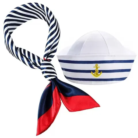 Klassisches Unisex Matrosen Kapitän Hut Und Gestreiftes Tuch Kostüm Set Für Party Performance Dekorativer Hut