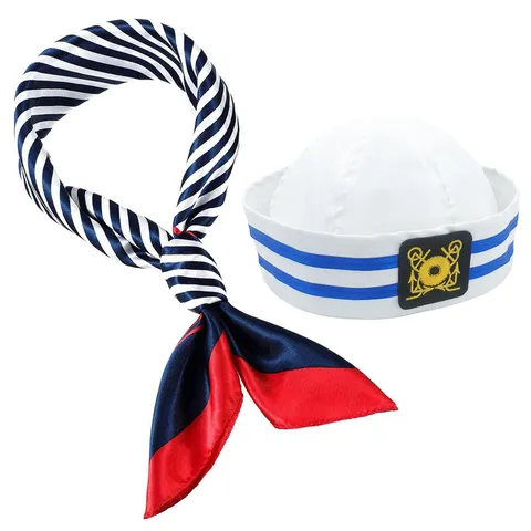 Klassisches Unisex Matrosen Kapitän Hut Und Gestreiftes Tuch Kostüm Set Für Party Performance Dekorativer Hut