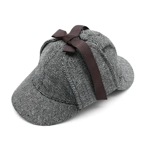 Clásico Sombrero Deerstalker de Espiga Sherlock Holmes Gorra de Detective Retro Cálido Sombrero de Invierno con Orejeras
