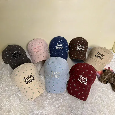 Vintage Blumenmuster Baumwolle Baseballkappe Für Damen Buchstaben Bestickt Weiches Top Lässiger Outdoor Sonnenschutz Hut