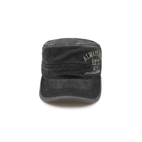 Vintage Gewassen Katoen Kadettenmuts Unisex Militaire Vlakke Pet Geborduurde Letter Casual Zonnehoed