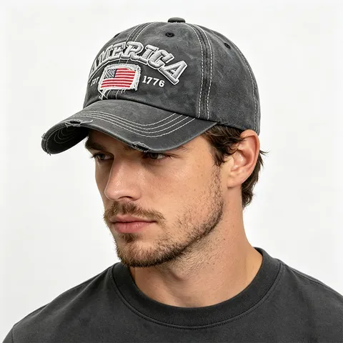Retro Gewaschene Baumwolle Baseballkappe Für Damen Herren AMERICA 1776 Stickerei Distressed Schirmmütze Vintage Outdoor Hut
