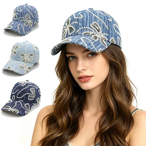 Damen Pailletten Spitze Denim Baseballkappe Verstellbare Vintage Gewaschene Baumwolle Papa Hut Outdoor Sonnenschutz Hut