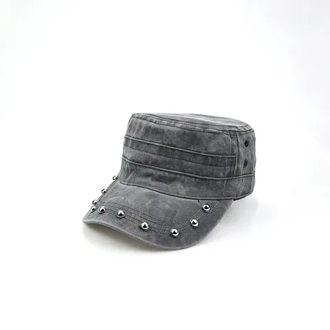 Casual Baumwolle Nieten Militärmütze Für Herren Individuelle Flat Top Hat Outdoor Hip Hop Trendige Sonnenschutz Militärkappe