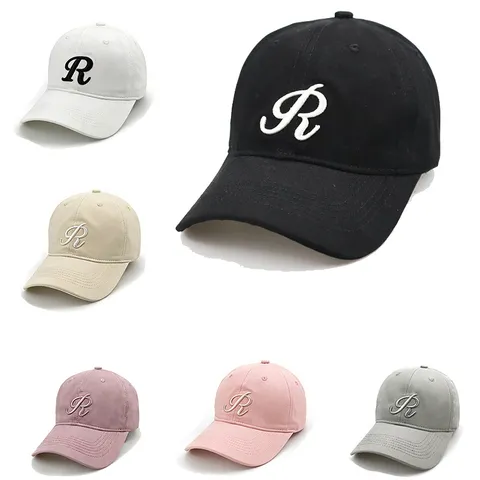 Unisex Casual Baumwolle Soft Top Baseball Cap Buchstabe R Gestickt Gebogene Krempe Sonnenschutz Outdoor Verstellbar Entenzunge Hut