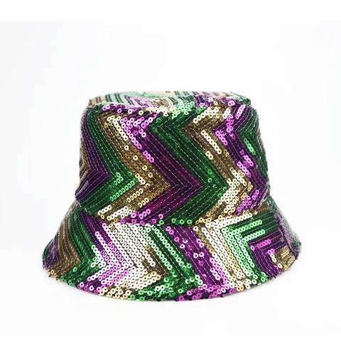 Mardi Gras Sequin Bucket Hat Colorful Pattern Sequin Fisherman Hat For Festival Party Carnival Dress Up Costume Accessories