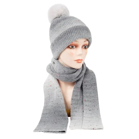 Wollmischung Verlauf Strickmütze Und Schal Set Winter Warm Dicke Beanie Mit Pompon Für Damen Zubehör
