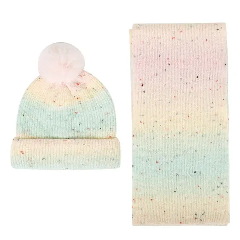 Wollmischung Verlauf Strickmütze Und Schal Set Winter Warm Dicke Beanie Mit Pompon Für Damen Zubehör