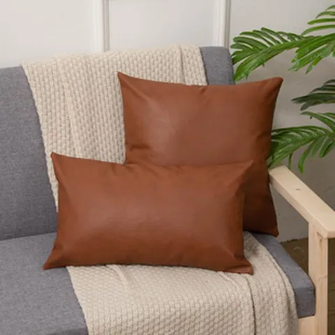 Faux Leather Throw Pillow Cover Vintage Solid Color Decorative Cushion Cover For Sofa Living Room Home Decor Hotel