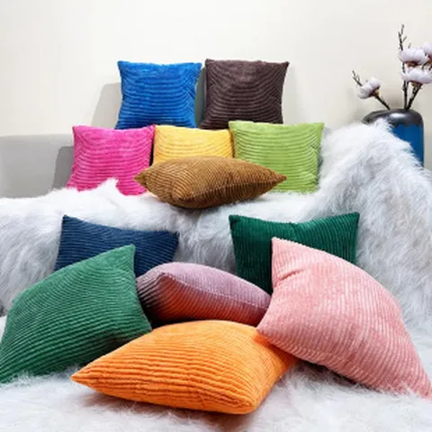 Ribfluweel Vierkante Kussenhoes Effen Kleur Zachte Decoratieve Kussensloop Voor Bank Bed Woonkamer Huisdecoratie