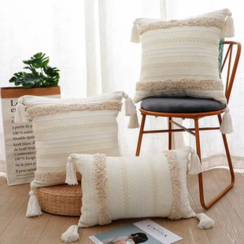 Bohemian Woven Tufted Throw Pillow Cover Tassels Nordic Geometric Decorative Cushion For Sofa Living Room Home Decor