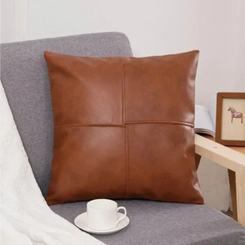 Effen Kleur PU Leer Decoratieve Kussenhoes Luxe Retro Vierkante Kussenhoes Voor Bank Woonkamer Huisdecoratie