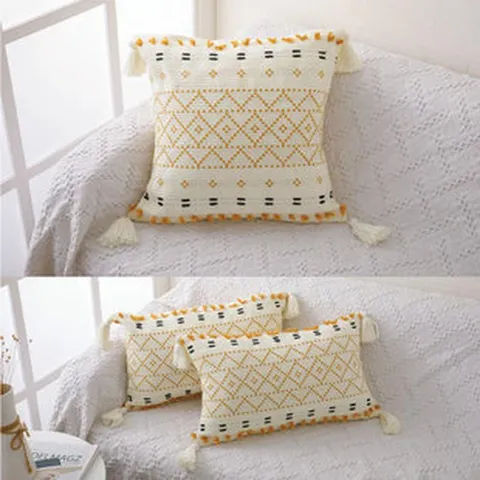 Nordic Bohemian Woven Tassel Throw Pillow Cover Pure Cotton Geometric Lumbar Pillowcase For Sofa Home Decor