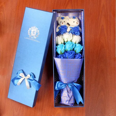 Handmade Soap Flower Rose Bouquet Gift Box With Teddy Bears Romantic Artificial Floral Wedding Valentine Women Day Creative Gifts