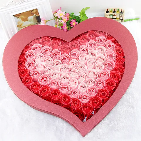 Boîte Cadeau de Fleur de Savon Rose en Forme de Cœur Bouquet de Roses Artificielles Dégradées pour la Saint-Valentin