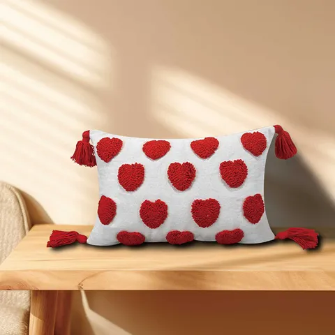 Modern Minimalist Cute Love Heart Tufted Fringe Throw Pillow Office Waist Pillow Home Sofa Bedside Cushion