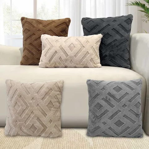Plush Jacquard Grid Solid Color Cushion Cover Soft Throw Pillow Case For Office Living Room Sofa Home Decor