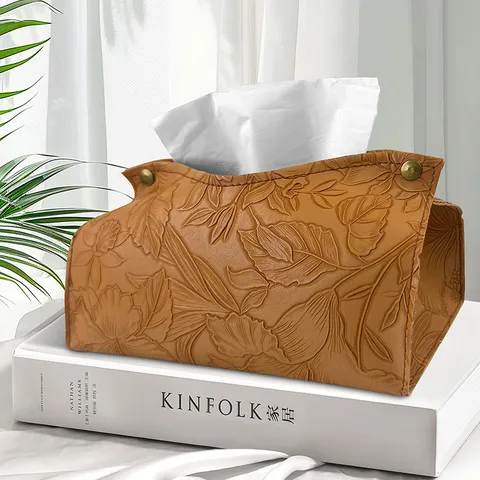 Minimalist Leather Tissue Box Cover Nordic Embossed Napkin Holder Decorative Facial Tissue Dispenser for Home