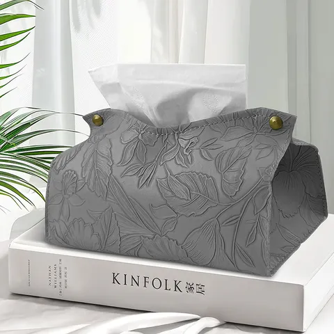 Minimalist Leather Tissue Box Cover Nordic Embossed Napkin Holder Decorative Facial Tissue Dispenser for Home