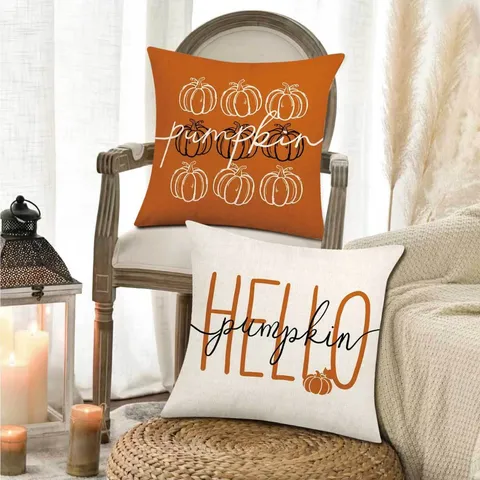 Autumn Pumpkin Thanksgiving Pillow Cover Orange Letter Printed Sofa Cushion Cover Decorative Throw Pillowcase For Home Living Room