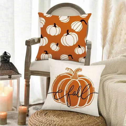 Autumn Pumpkin Thanksgiving Pillow Cover Orange Letter Printed Sofa Cushion Cover Decorative Throw Pillowcase For Home Living Room