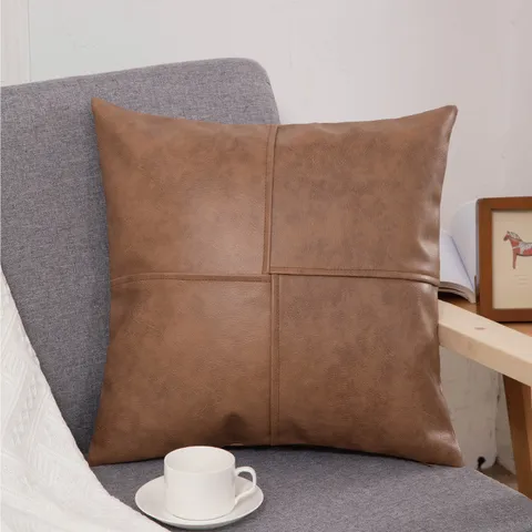 Effen Kleur PU Leer Decoratieve Kussenhoes Luxe Retro Vierkante Kussenhoes Voor Bank Woonkamer Huisdecoratie