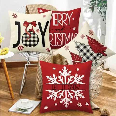 Christmas Series Pillow Cover Short Plush Snowflake Christmas Tree Sofa Decorative Cushion Cover Festive Home Decor