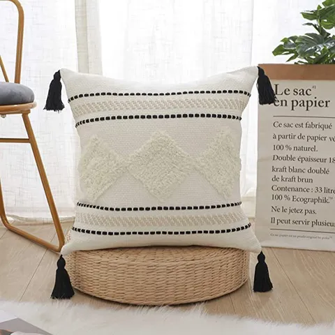 Nordic Minimalist Cotton Woven Tufted Cushion Cover With Tassels Geometric Striped Square Throw Pillow Case For Sofa Home Decor